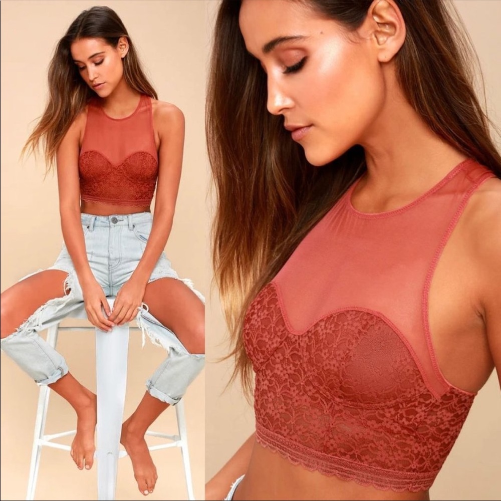 NWOT Free People Intimately Stay With Me Longline Lace Bralette Bra Terry Cotta